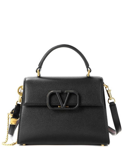 V Sling Small Leather Tote Bag Black - VALENTINO - BALAAN 2