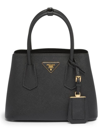 Double Saffiano Leather Mini Tote Bag Black - PRADA - BALAAN 2