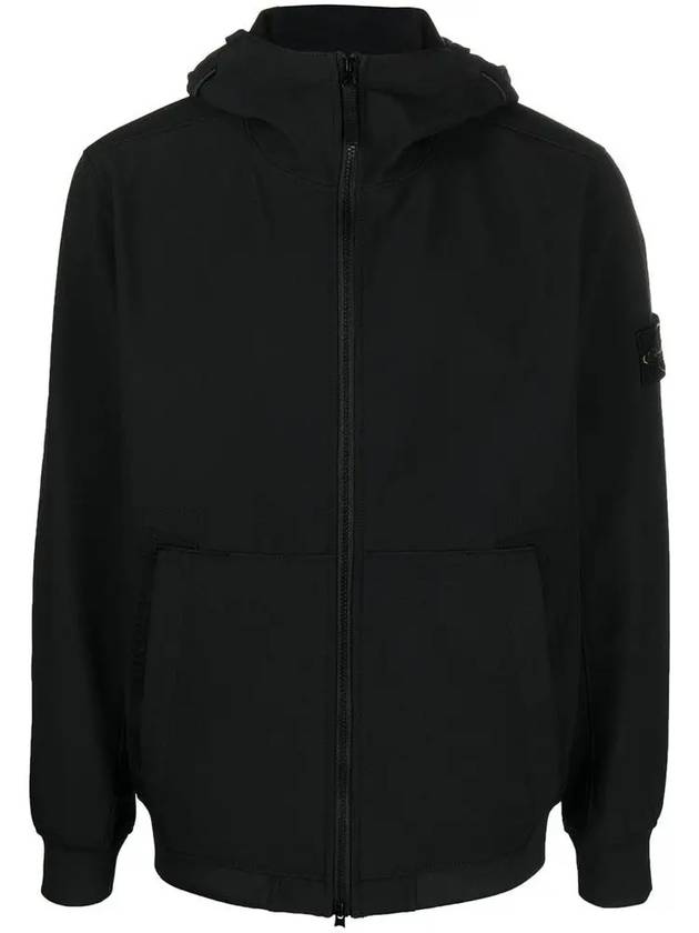 Men's Wappen Patch Softshell Zip Up Hoodie Black - STONE ISLAND - BALAAN 3