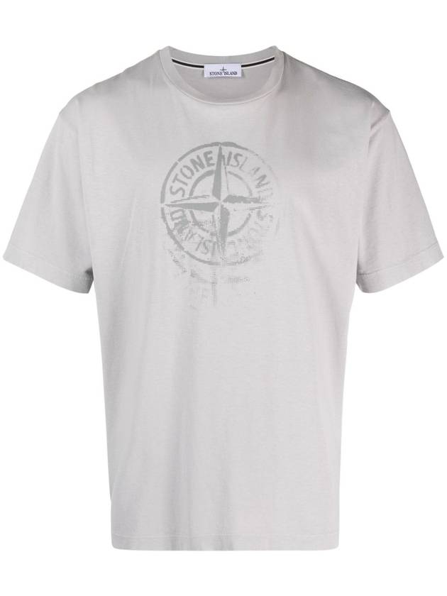 Men's Logo Print Crew Neck Short Sleeve T-Shirt Grey - STONE ISLAND - BALAAN 2