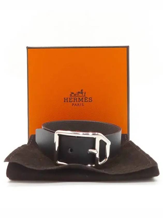 Black leather CUIR PADDOCK GM silver buckle bracelet unused - HERMES - BALAAN 5