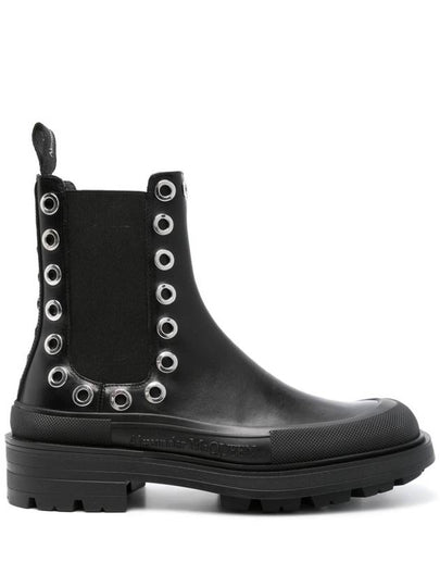 Eyelet Calfskin Stacked Ankle Chelsea Boots Black - ALEXANDER MCQUEEN - BALAAN 2