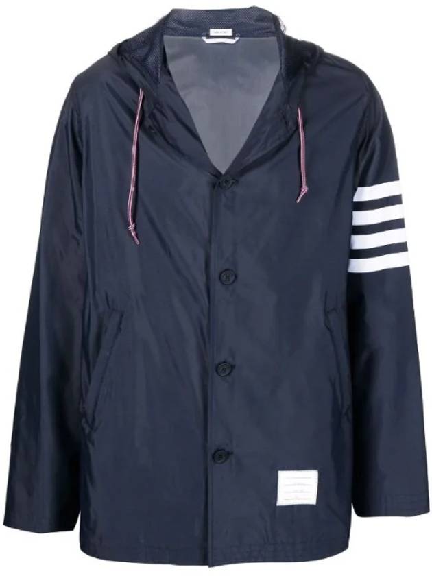 Diagonal Armband Solid Swim Tech Hooded Jacket Navy - THOM BROWNE - BALAAN 2