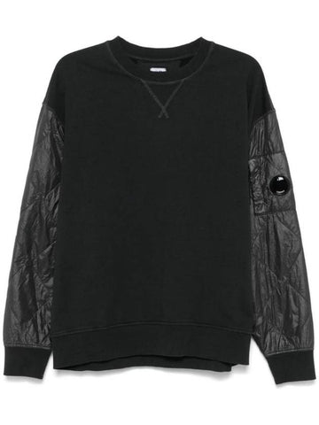 Diagonal Raised Fleece Mixed Quilted Crew Neck Sweatshirt Black - CP COMPANY - BALAAN 1