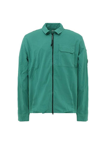 Lens Wappen Gabardine Shirt Zip-up Jacket Green - CP COMPANY - BALAAN 1