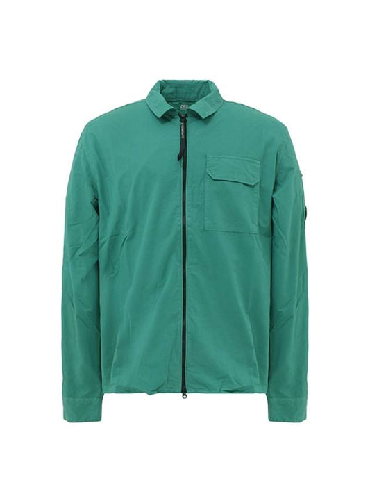 Lens Wappen Gabardine Shirt Zip-up Jacket Green - CP COMPANY - BALAAN 1