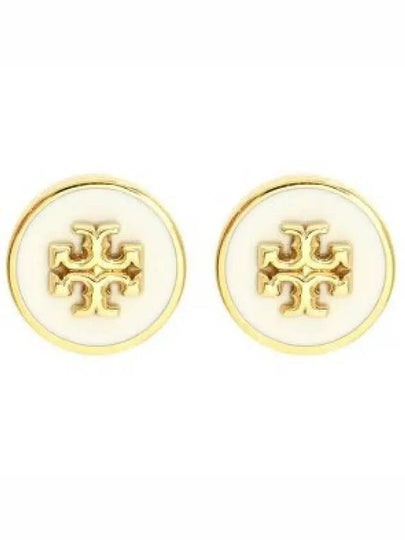 Kira Enamel Circle Stud Earrings White Gold - TORY BURCH - BALAAN 2