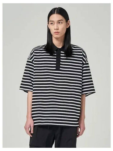 Cotton striped collar short sleeve black domestic product GM0024012591362 - JUUN.J - BALAAN 1