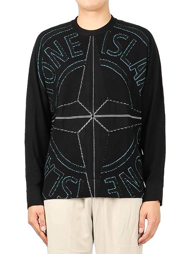 Jacquard Signature Big Logo Pullover Knit Top Black - STONE ISLAND - BALAAN 2