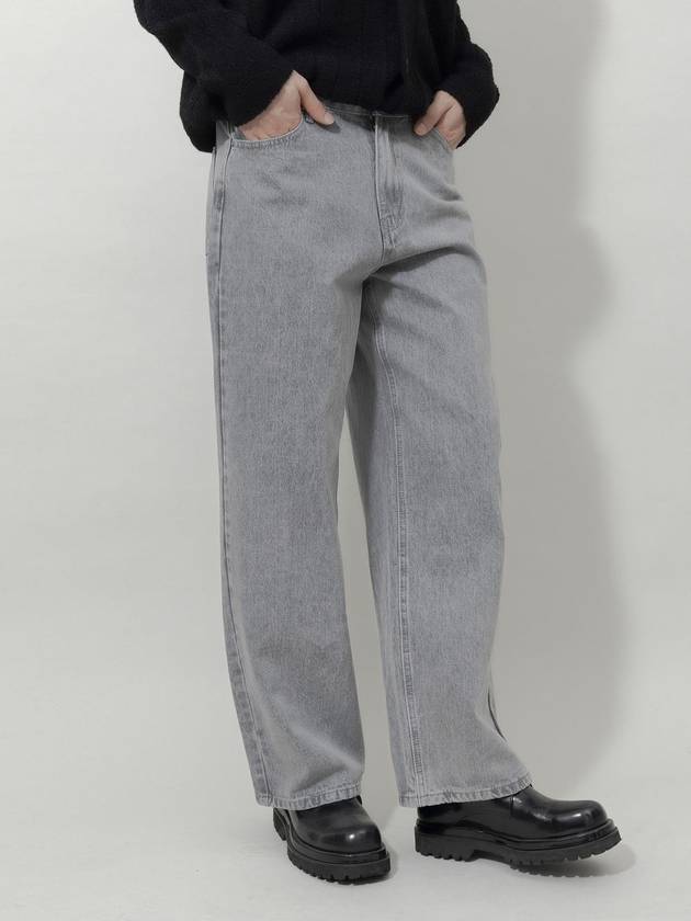 Winter Peach Brushed Stone Washed Over Wide Denim Pants Gray - GOLD PERCENT - BALAAN 1