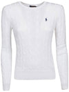 Women's Pony Embroidery Cable Knit White - POLO RALPH LAUREN - BALAAN.