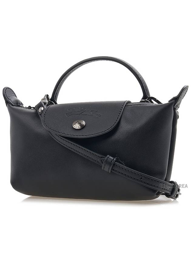 Le Pliage Logo Leather Tote Bag Black - LONGCHAMP - BALAAN 3