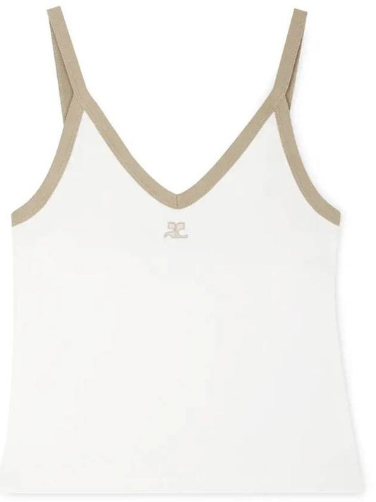 Courr ges Women s Contrast V Neck White Heritage Tile Tank Top 224JDE075 JS0070 B131 - COURREGES - BALAAN 1