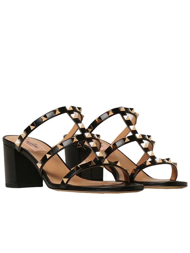 Rock Stud Leather Sandal Heels Black - VALENTINO - BALAAN 3