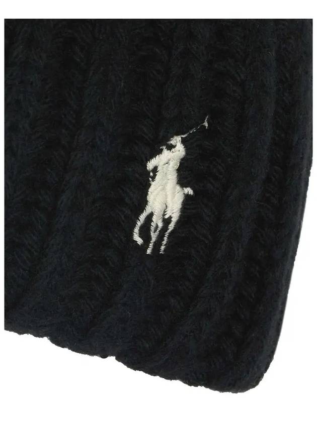 Pony Embroidered Cable Knit Wool Beanie Black - POLO RALPH LAUREN - BALAAN 5