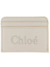 Sense Embroidered Logo Calfskin Card Wallet Light Grey - CHLOE - BALAAN 3