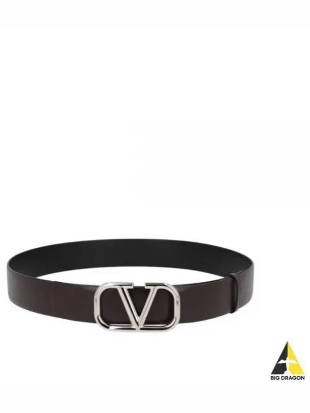 V Logo Signature Buckle Leather Belt Brown - VALENTINO - BALAAN 2