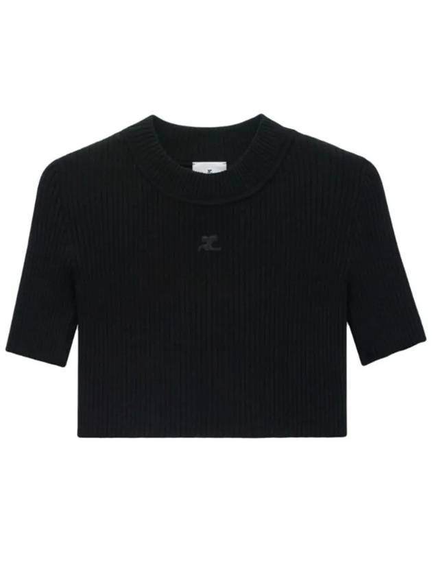 Iconic Logo Mock Neck Rib Crop Knit Top Black - COURREGES - BALAAN 2