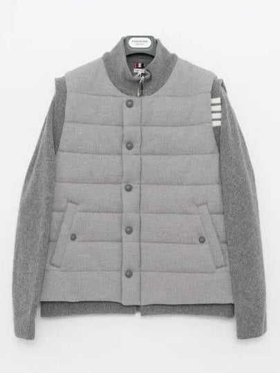 Men's Reversible Padded 4 Bar Funnel Neck Merino Jersey Padding Jacket Grey - THOM BROWNE - BALAAN 2