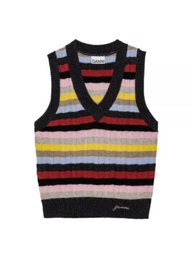 V-Neck Striped Knit Vest - GANNI - BALAAN 2