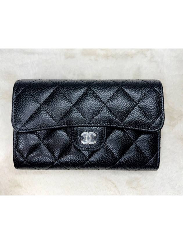 Classic Flap Wallet Grained Calfskin & Silver Black - CHANEL - BALAAN 3