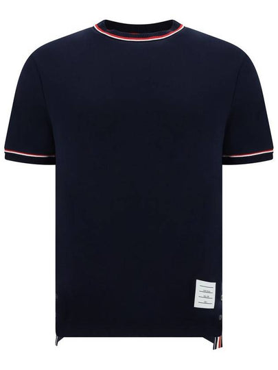 RWB Trimmed Cotton Short Sleeve T-Shirt Navy - THOM BROWNE - BALAAN 2