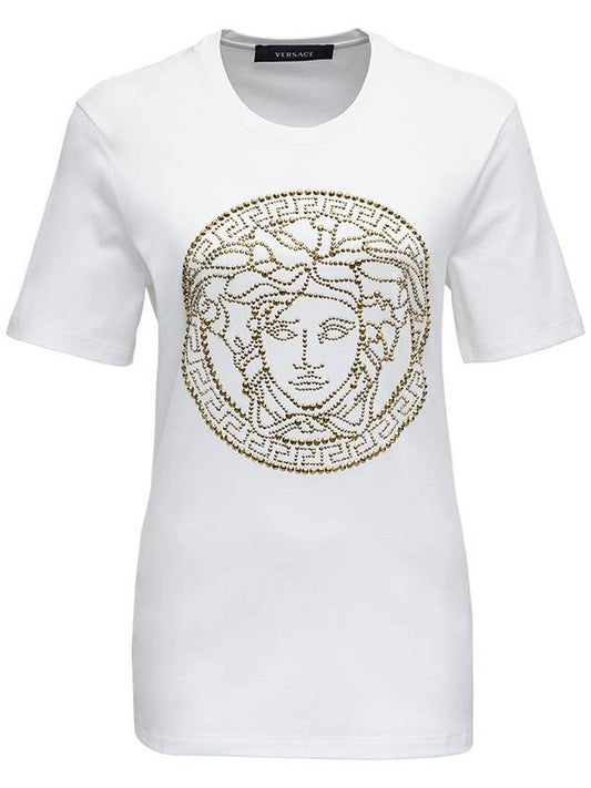 Studded Medusa Short Sleeve T-Shirt White - VERSACE - BALAAN.