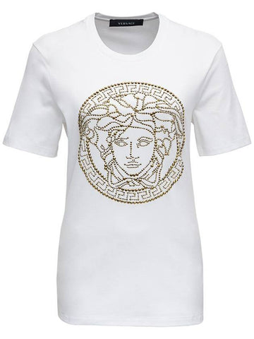 Women's Medusa Studded Short Sleeve T-Shirt White - VERSACE - BALAAN 1