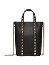 Rockstud Grained Leather Chain Tote Bag Black - VALENTINO - BALAAN 1