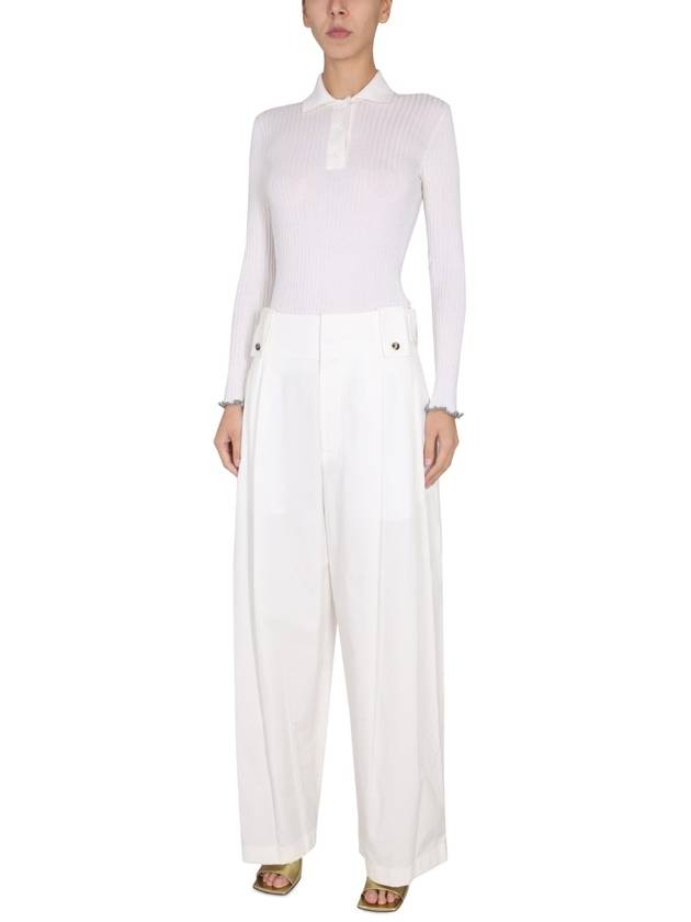 Women's High Waist Pintuck Wide Pants White - BOTTEGA VENETA - BALAAN 3