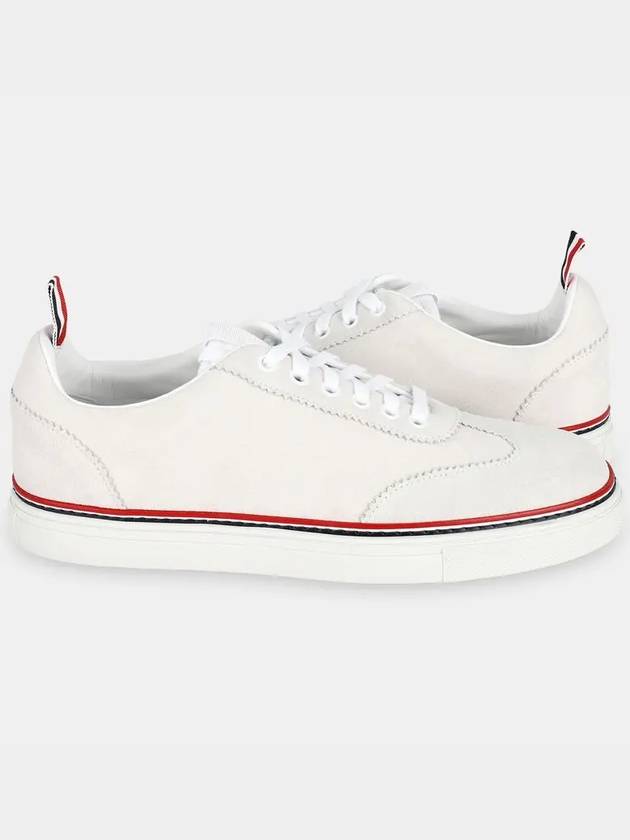 Men's 3 Bar Suede Low Top Sneakers White - THOM BROWNE - BALAAN 2