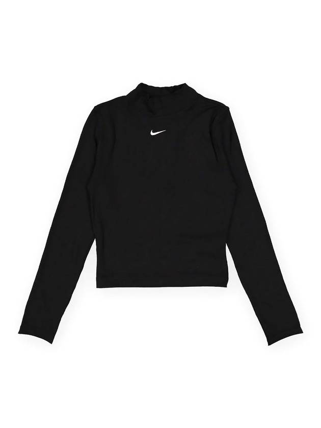 Sportswear Essentials Ribbed Mock Neck Long Sleeve T-Shirt Black - NIKE - BALAAN 1