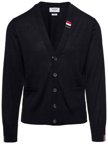 Men's Jersey Stitch V-Neck Cardigan Navy - THOM BROWNE - BALAAN 1