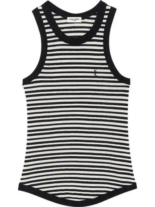 Embroidered Logo Striped Cotton Sleeveless White Black - SAINT LAURENT - BALAAN 2