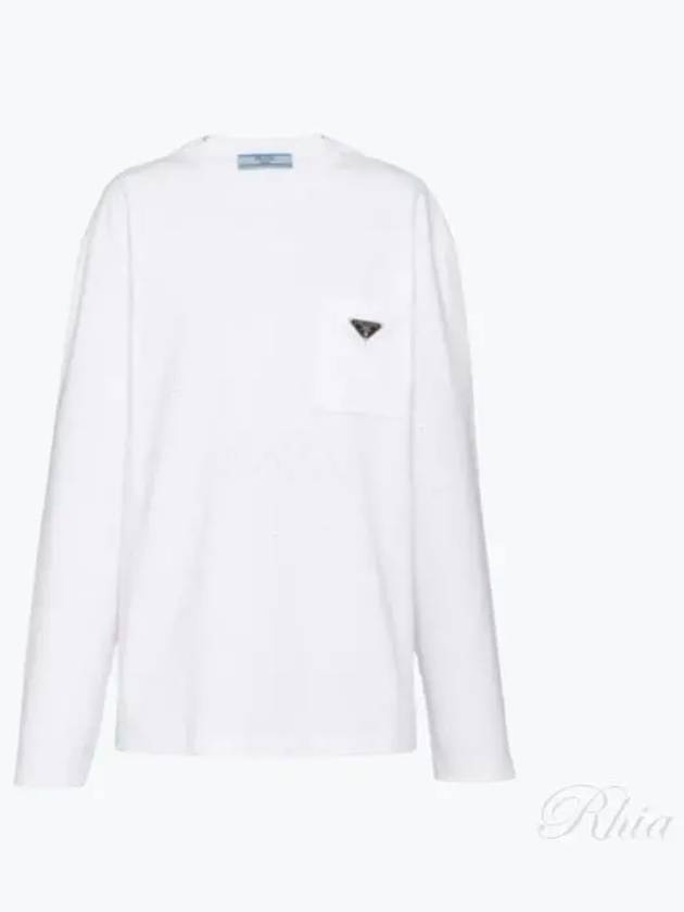 Triangle Logo Pocket Long Sleeve T Shirt White - PRADA - BALAAN 2