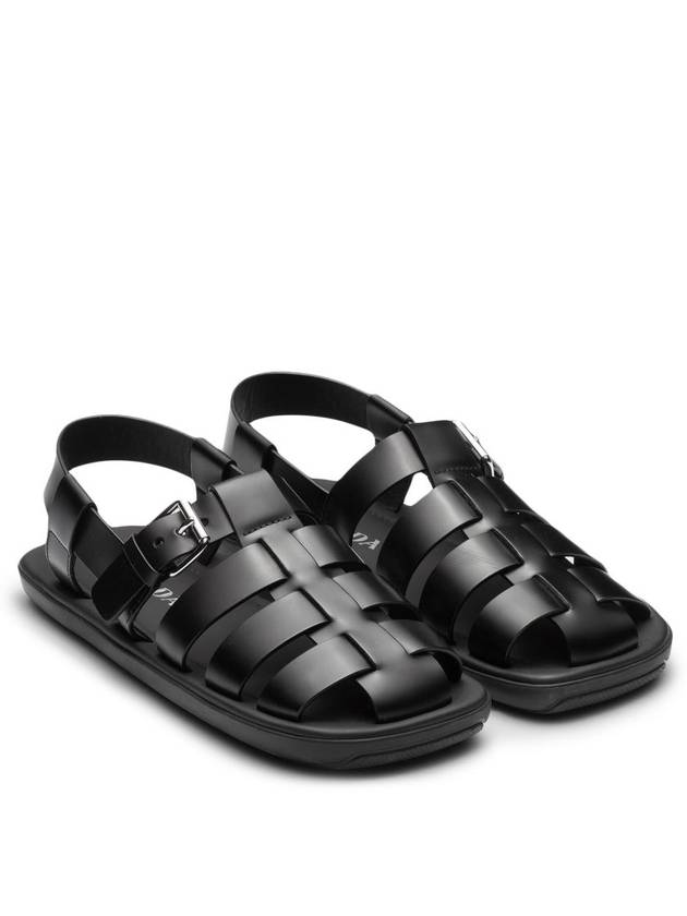 Crisscross Bands Brushed Leather Sandals Black - PRADA - BALAAN 4