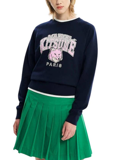 Campus Fox Print Cotton Sweatshirt Navy - MAISON KITSUNE - BALAAN 2