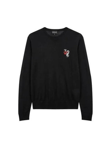 Men s Love Embroidery Wool Knit Black 270135 - EMPORIO ARMANI - BALAAN 1