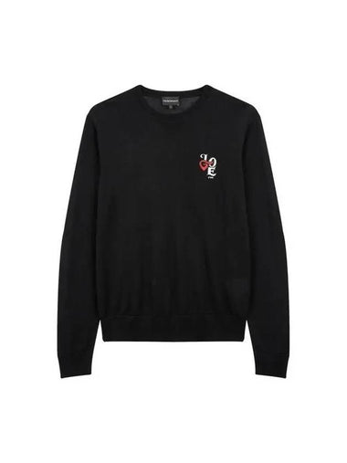 Men s Love Embroidery Wool Knit Black 270135 - EMPORIO ARMANI - BALAAN 1