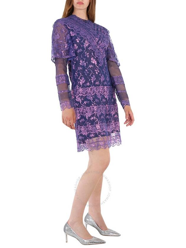 Laminated Lace Cape Sleeve Midi Dress Purple - BURBERRY - BALAAN 3