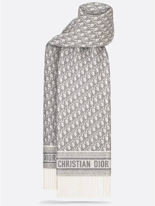 Dior Oblique Scarf White Cashmere Blend Silver - DIOR - BALAAN 1