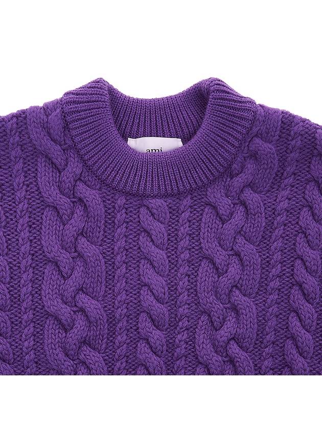 Cable Wool Knit Top Purple - AMI - BALAAN 4