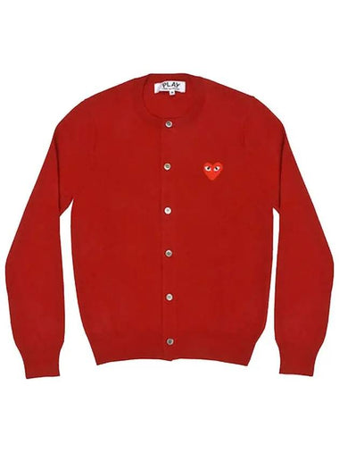 Round neck red heart emblem wool cardigan AX N007 - COMME DES GARCONS PLAY - BALAAN 1