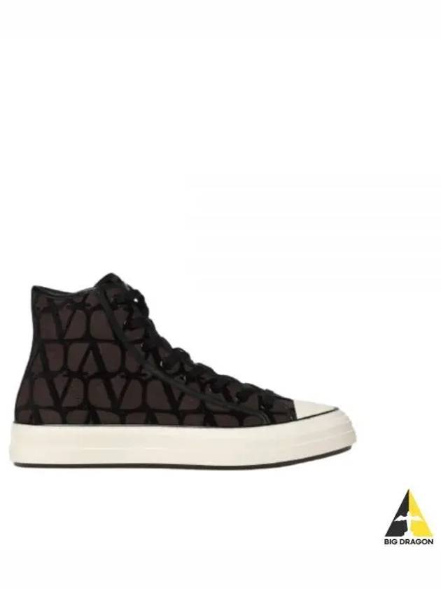 Men's Iconographe Canvas High Top Sneakers Brown - VALENTINO - BALAAN 2