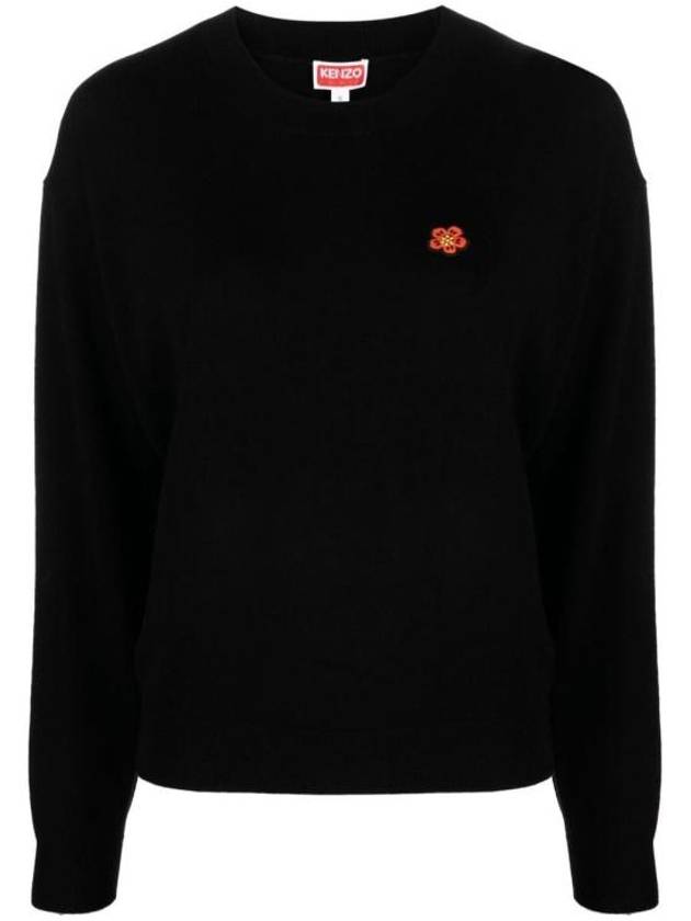 Boke Flower Logo Wool Knit Top Black - KENZO - BALAAN 1