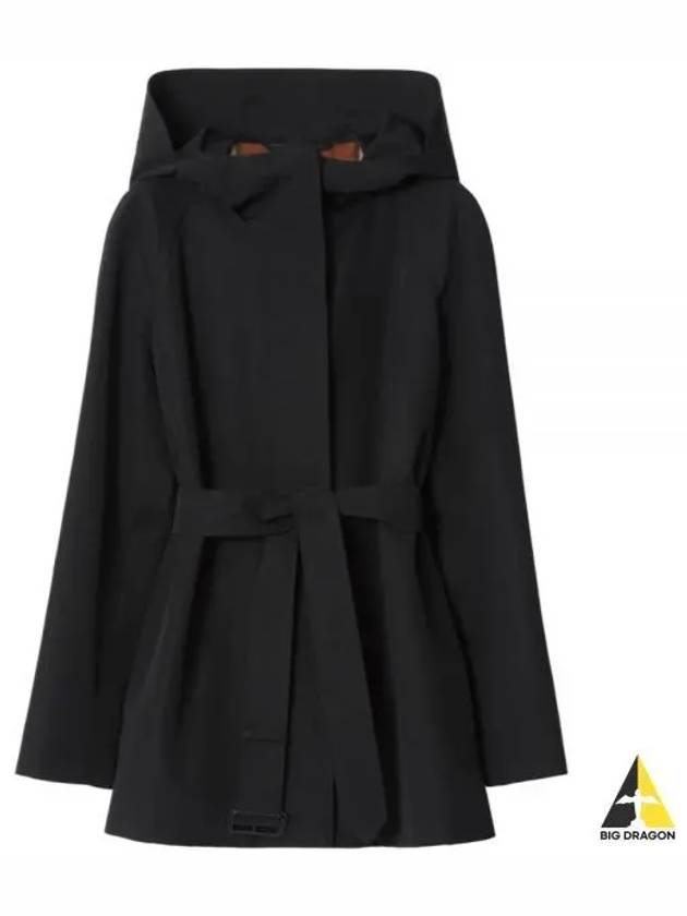 Technical Cotton Hooded Trench Coat Black - BURBERRY - BALAAN 2