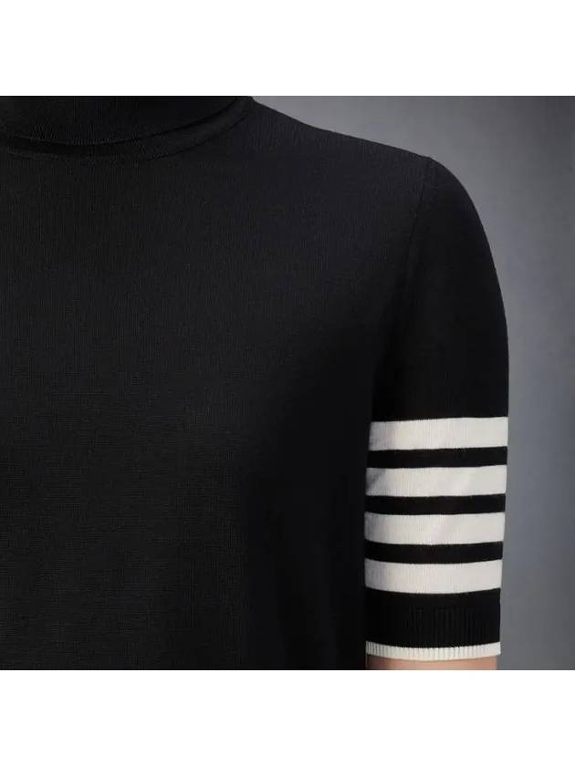 4 Bar Relaxed Fit Fine Merino Wool Turtleneck Black - THOM BROWNE - BALAAN 4