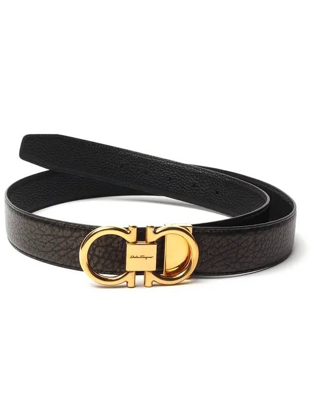 Gancini Reversible Adjustable Calfskin Leather Belt Black - SALVATORE FERRAGAMO - BALAAN 1