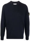 Men's Waffen Patch Round Neck Knit Top Navy - STONE ISLAND - BALAAN 3