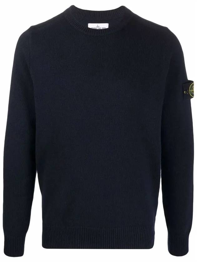 Men's Waffen Patch Round Neck Knit Top Navy - STONE ISLAND - BALAAN 3